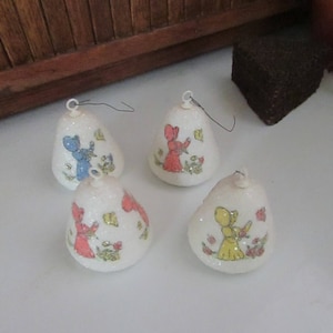 Sun Bonnet Girl Bell Ornaments – Set of 4 Styrofoam Christmas Tree Ornaments – Sparkling Christmas Decorations – Vintage Christmas Ornaments