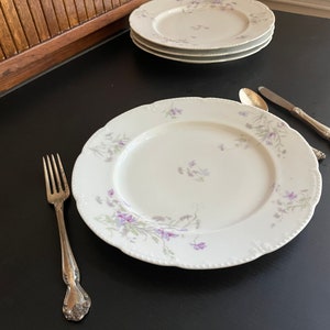 Purple Floral Bassett Limoges Dinner Plates – Purple Violets Embossed Porcelain Plate - Set of 2 - Antique Bassett Limoges Austria Plates