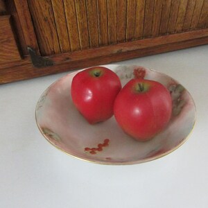 Antique German Porcelain Red Currants Serving Bowl – Hand Painted Small Red Berries – Antique Dinnerware