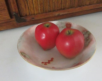 Antique German Porcelain Red Currants Serving Bowl – Hand Painted Small Red Berries – Antique Dinnerware