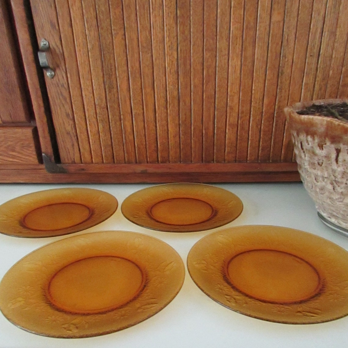 Small Floral Amber Plates amber Glass Dessert Plates set of Etsy