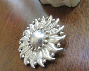 Large Sunflower Sterling Silver Brooch by Hector Aguilar - Large Flower Vintage Pin - Vintage Mexican Sterling Silver Jewelry
