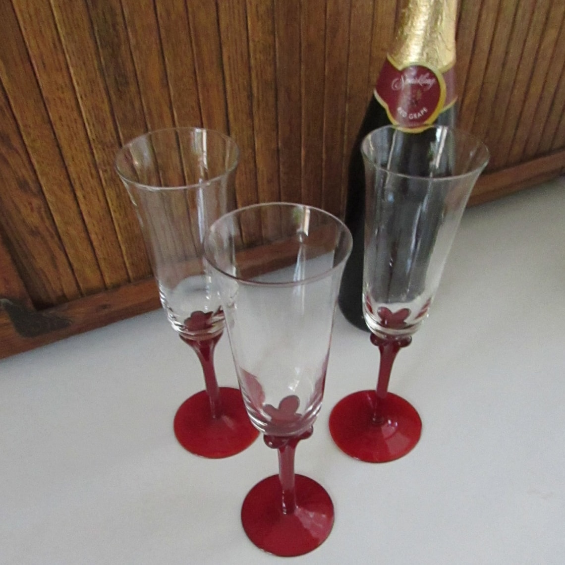 Bold Dark Red Stemmed Champagne Glasses Set of 3 Glasses Etsy