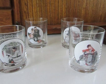 Norman Rockwell Saturday Evening Post Glasses – Set of 4 Glasses With 1920s  Post Covers – Vintage Barware Rockwell Glasses