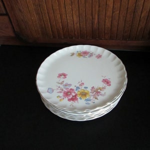 Pink, Yellow, & Blue Floral Luncheon Plates – Set of 6 Plates – Bolero – Vintage W S George Dinnerware – Pastel Flowers