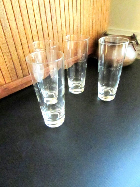 6 Point Star Glasses  Set of 4 Glasses With Cut Star Pattern  Tall 12 Ounce  Beverage Glasses  Vintage Glassware - Etsy