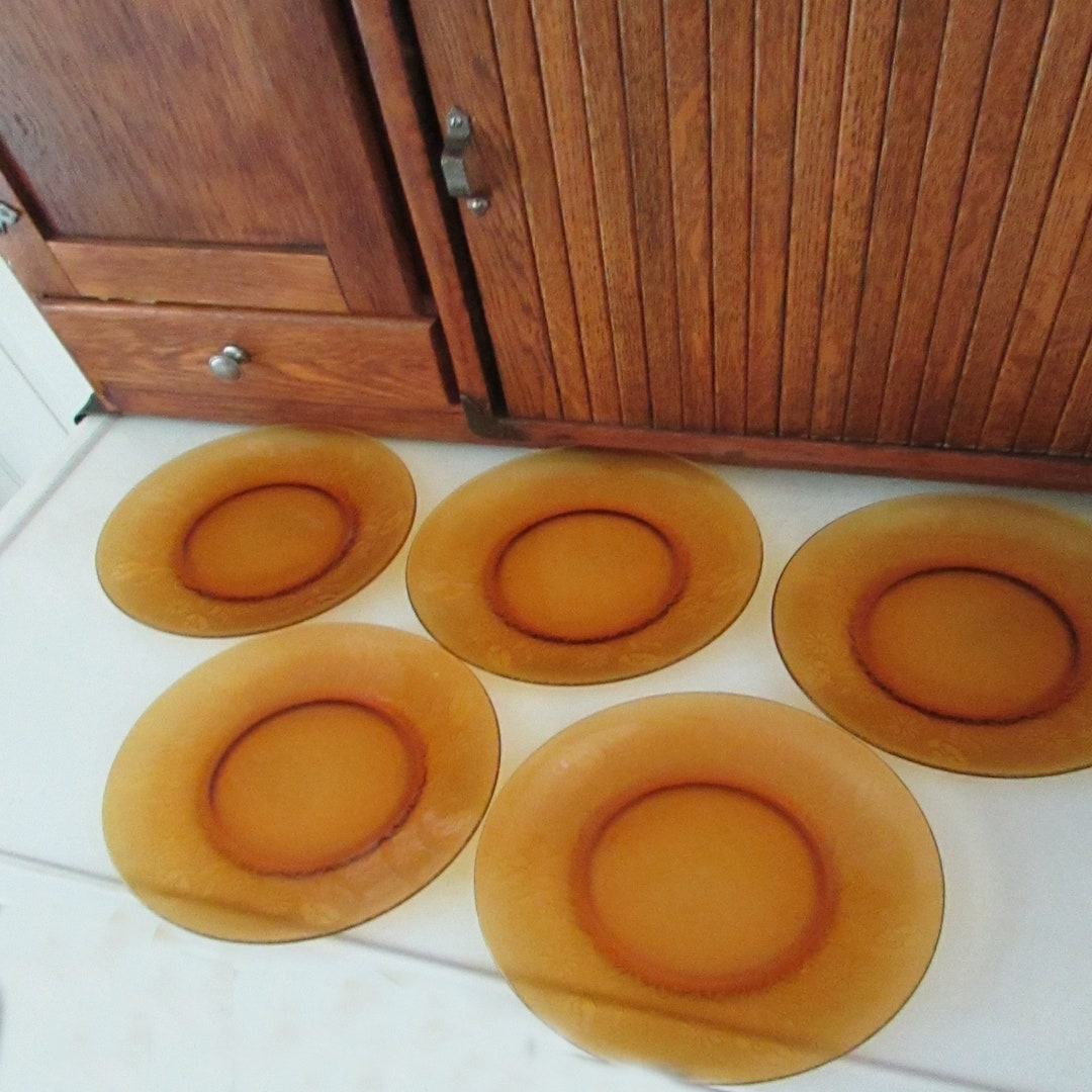 Floral Amber Plates Amber Glass Salad Plates Set of 5 Vintage Vereco