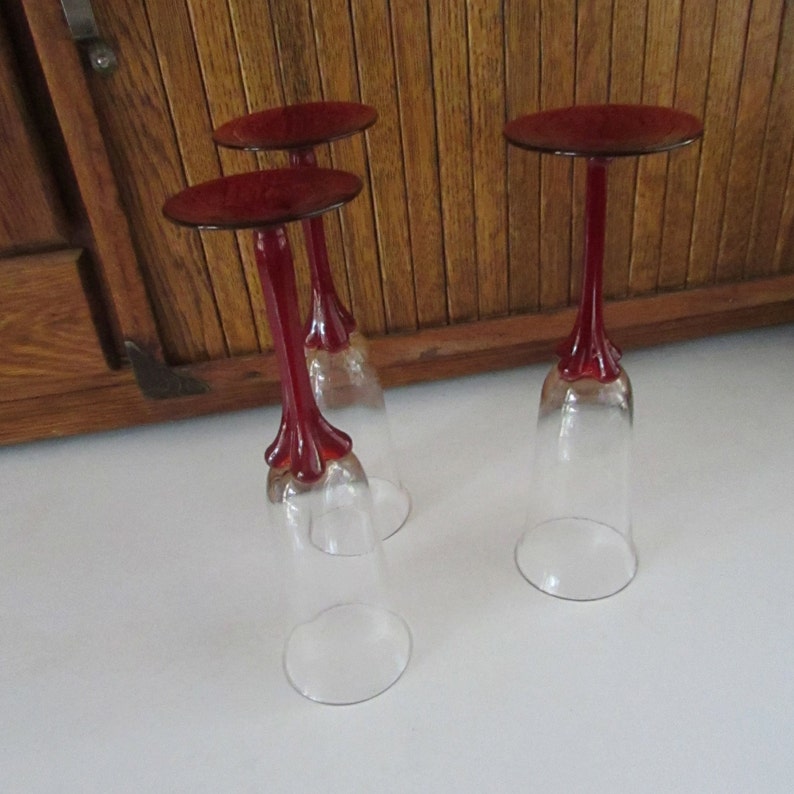 Bold Dark Red Stemmed Champagne Glasses Set of 3 Glasses Etsy