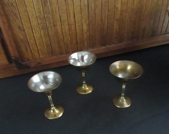 Brass Wine/ Cordial Glasses – Brass Barware - Set of 3 Glasses with Thin Stem – Vintage Brass Stemware Made in India