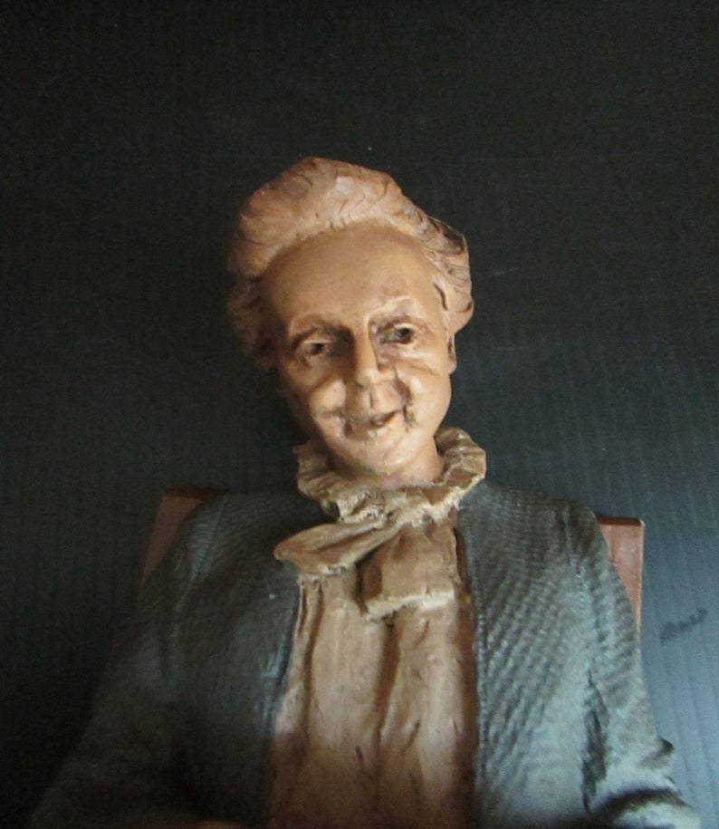 Grandma in Chair with Embroidery Figurine Rebecca Tom Clark Sculpture Thomas Clark Retired Collectible Figurine Cairn Studio image 2