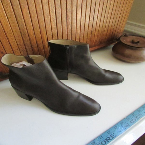 Bass Chocolate Brown Booties – Size 11 Brown Leather Boots – Tall Heel Mid-Calf Boots  – Vintage Bass Brown Boots R594