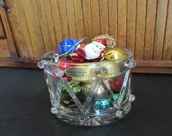 1 Crystal Drum Decorative Bowl – Bohemian Lead Crystal Teleflora Bowl– Clear Glass Drum Container –Vintage Home Decor or Musician Gift