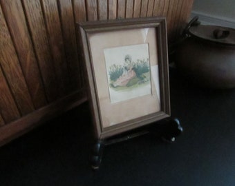 Vintage Framed “Bonnie Lass, Pretty Lass” Picture - Kate Greenaway Illustration in Small Dark Wood Frame