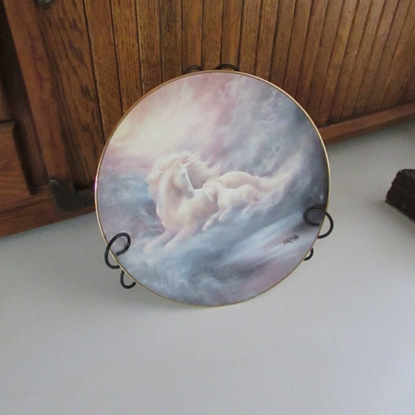 A Mother’s Love Collector Plate by Artist Jack Shalatain – Mother & Baby Unicorn -Hamilton Collection - Vintage Decorative Collectible Plate