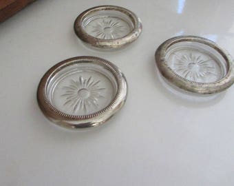 Heavy Glass with Silverplate Border Vintage Coasters – Silver Plate & Crystal Round Coasters - Made in Italy - Set of 3