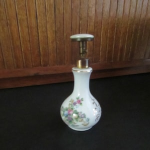 Floral Porcelain Spray Perfume Bottle – Flower Bouquets on White Porcelain – Vintage Vanity Décor