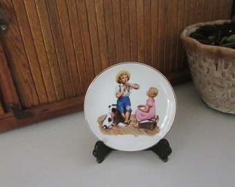 The Music Master Plate – 6 1/2” Norman Rockwell Plate – Boy Playing Flute for His Girl  – Vintage Decorative Collectible Plate