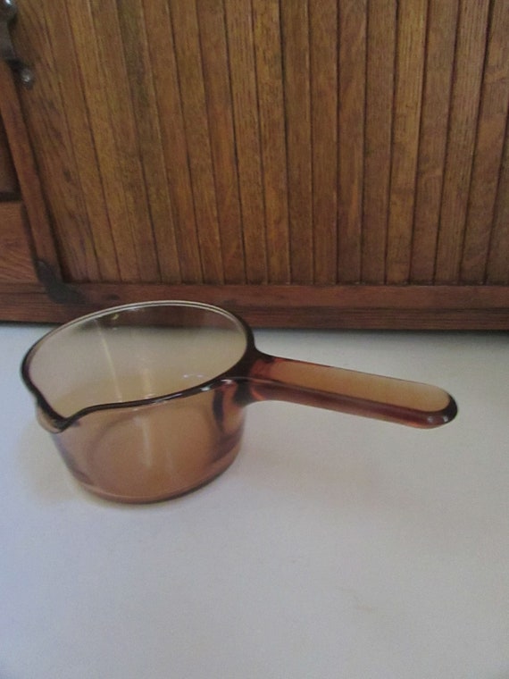 3/4 Quart 3 Cups Visions Sauce Pan With Spout 7 Liter Brown Amber Pyrex  Glass Pot france Vintage Corning Vision Cookware 