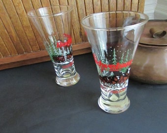 Budweiser Clydesdale  Christmas Pilsner Glass – Set of 2 Glasses – 1996 Bud Vintage Christmas Barware - V- shaped Beer Glass