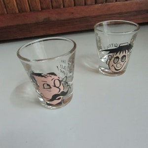 Whimsical Gents Roving Eye Shot Glasses - Handpainted Funny Men Vintage Shot Glasses - Pair of Old Jiggers - Humorous Vintage Barware