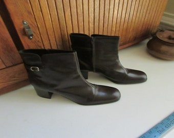 Brown Booties with Silver Buckle – Size 10M Chocolate Brown Leather Boots – Tall Heel Mid-Calf Boots  – Vintage C- Timesup Brown Boots