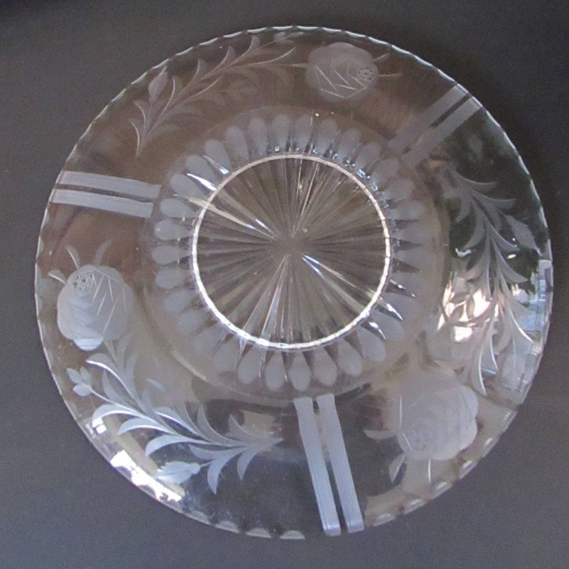 Etched Roses Glass Serving Plate Vintage Glass Hostess Etsy