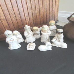 10 Piece Nativity Set – Ceramic Brown- Robed Figures – Holy Family, Wise Men, Shepherd, Animals, Angel – Vintage Christmas Pottery Figurines