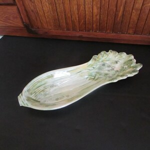 Celery Dish – Figural Ceramic Serving Dish – Green & White Celery Serving Dish - Vintage Serving Piece