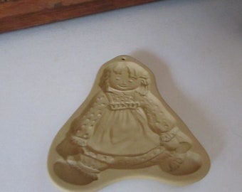 Raggedy Ann Rag Doll Shortbread Mold – Tall Ivory Clay Rag Doll Cookie Mold– Brown Bag Cookie Art Ceramic Food/ Craft Mold