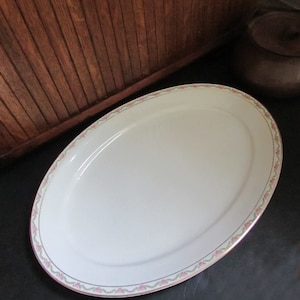 Limoges Platter - Pink Roses and Laurel Garland - 18” Oval Serving Platter by Charles Field Haviland/ GDA – Vintage Fine Porcelain