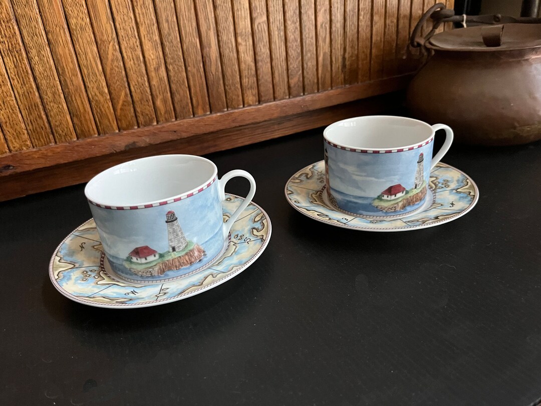 Lighthouse Cups & Saucers Lighthouse Scene China Set of 2 Etsy