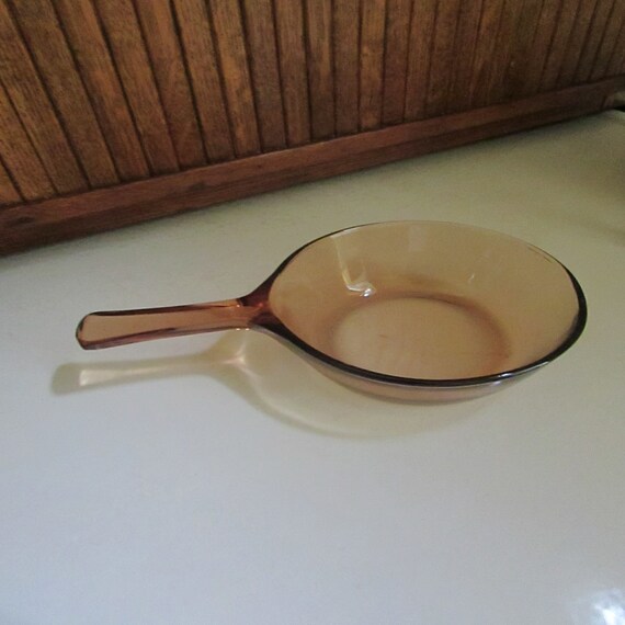 Vintage Corning Cookware Vision Amber Glass Fry Pan. Made in France. 
