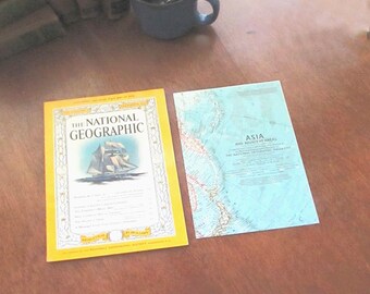 December 1959 - National Geographic Magazine & Map of Asia - Original Copy Vintage Collectible Magazine and Color Map of Asia