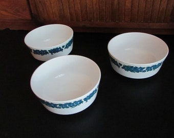 Centura Evening Song Coupe Soup Bowls – Set of 3 Blue Flower Bowls – Blue Floral Pattern - 1970s Vintage Centura Corning Dinnerware