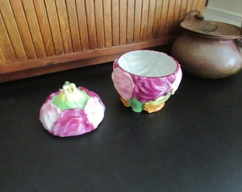 Colorful Pansy Bowl - Purple Pansies with Pink, Orange & Yellow Vintage Covered Bowl – Decorative Floral Bowl