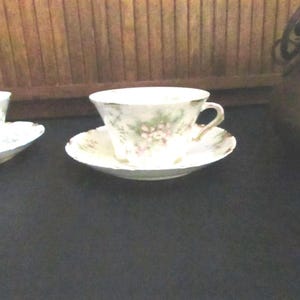 Haviland Pink Floral Tea Cup& Saucer –Pink Apple Blossoms with Embossed Scalloped Rim + Gold Daubs -Vintage Theodore Haviland Limoges China