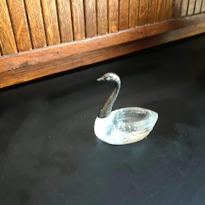 Vintage Swan Salt Dip – Glass & Silver Swan Salt Dish – Small Swan Decorative Dish