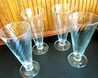 Optic Swirl Pilsner Glasses by Cristal D’Arques – Durand Luminarc, France - Set of 2– Vintage Elegant Barware- Beer or Ice Cream Glass