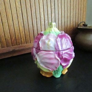 Colorful Pansy Bowl - Purple Pansies with Pink, Orange & Yellow Vintage Covered Bowl – Decorative Floral Bowl