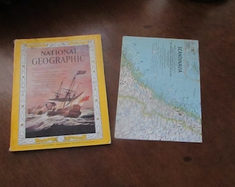 April 1963 Issue - National Geographic Magazine & Map of Scandinavia – Original Copy - Vintage Collectible Magazine