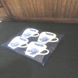 Spode Tea Cup Tea Bag Coasters – Boxed Set of 4 Rests – Blue Roses Blue Room Collection – Small China Tea Cup Shaped Dishes –Vintage Hostess