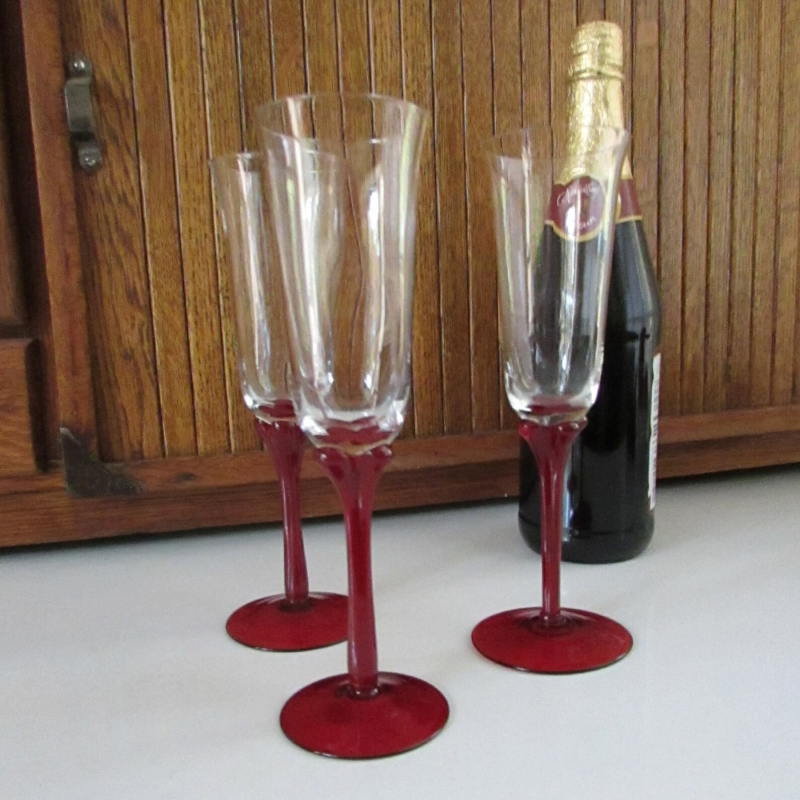 Bold Dark Red Stemmed Champagne Glasses Set of 3 Glasses Etsy