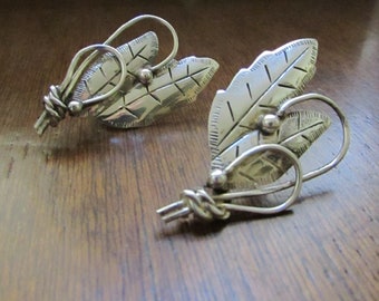 Large Sterling Silver Feather Leaf & Flower Screwback Earrings – Vintage Mexican Jewelry – Non Pierced Earrings