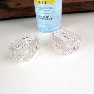 Cubed Crystal Salt Dishes - Crystal Clear Rectangular Salt Dip - Set of 2 Vintage Glass Open Salts