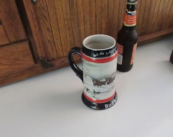 1990 Budweiser Christmas Stein - An American Tradition - Anheuser Busch Collector Holiday Series - Vintage Collectible Budweiser Barware