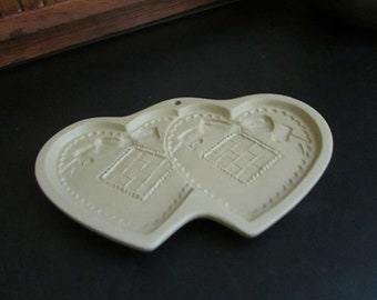 Brown Bag Twin Hearts Shortbread Mold – 1990 Cookie Art – Hill Design – Vintage Stoneware Mold
