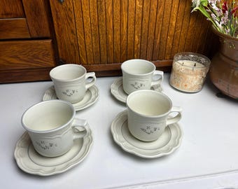 Pfaltzgraff Heirloom Cup & Saucer Set - Set of 4 - White and Gray