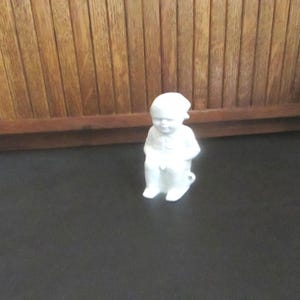 Boy on Chamber Pot Figurine – Antique Bisque White Porcelain Child on Potty Figurine