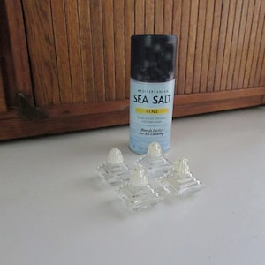 Crystal Pyramid Salt Shakers – Set of 4 Miniature Salt Shakers – Vintage Individual Mid-Century Glass Shakers