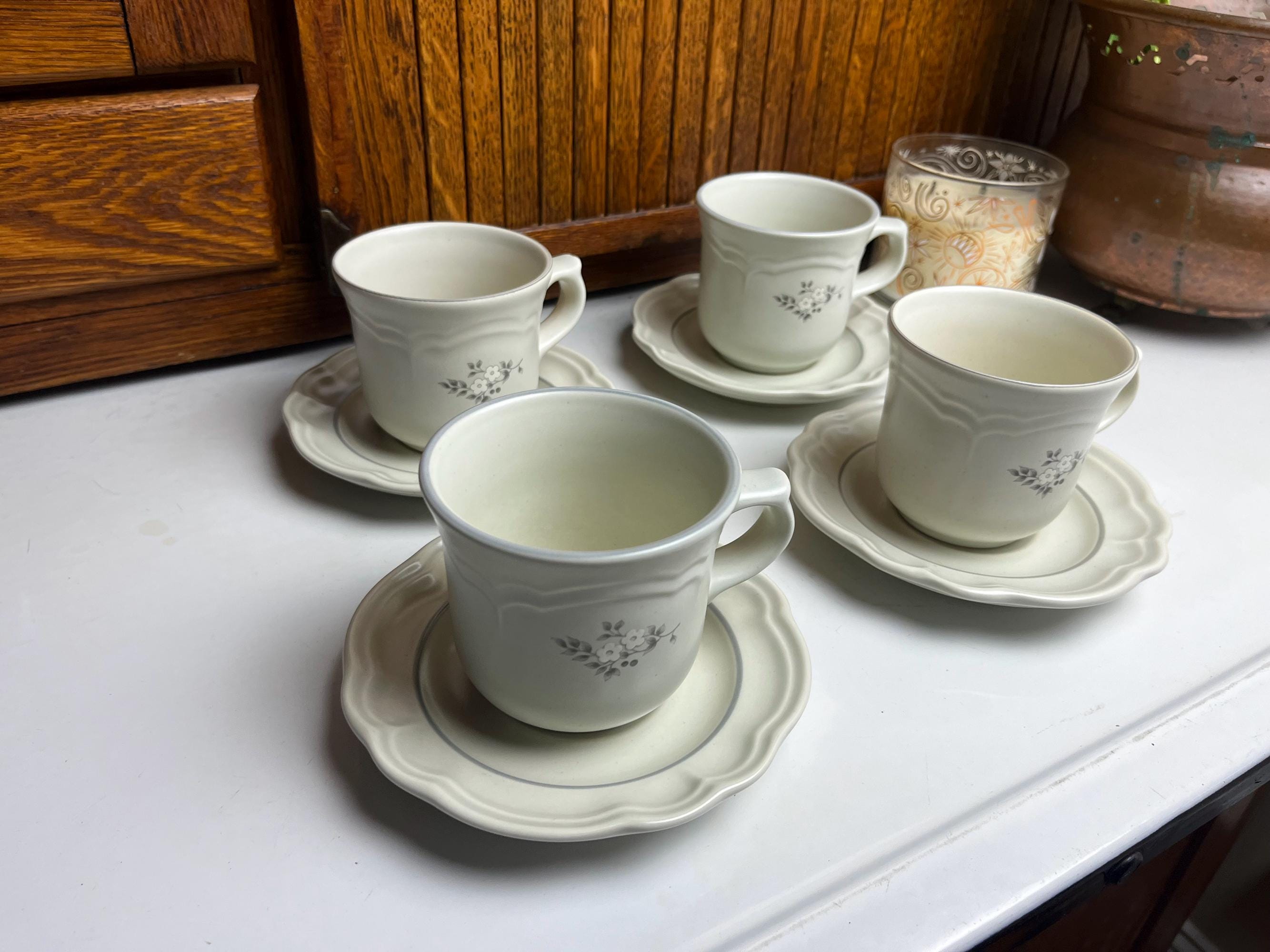 Pfaltzgraff Heirloom Cup & Saucer Set - Set of 4 - White and Gray